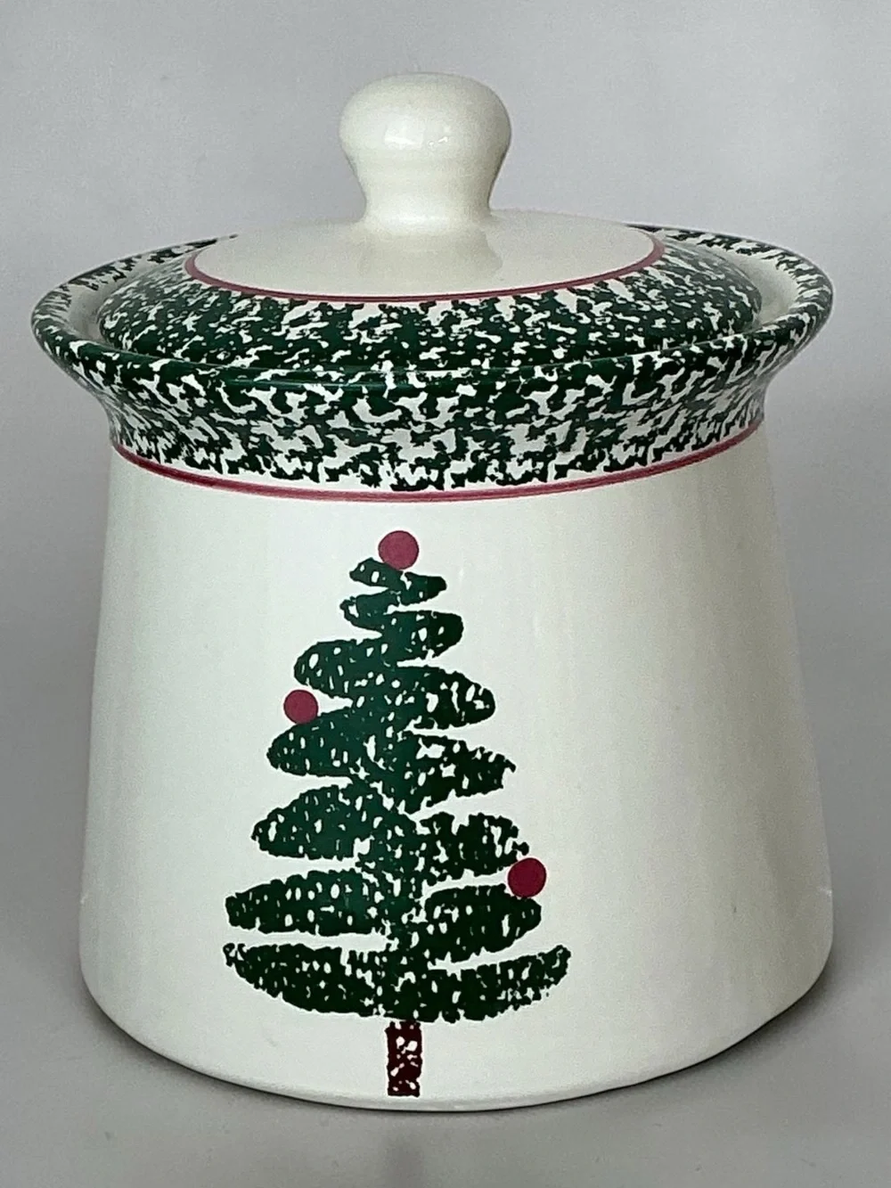 Vintage Christmas Tree Cookie Jar Canister by Bizzirri Made in Italy Green Red